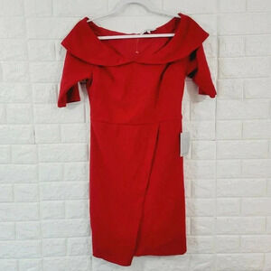 NWT The Vanity Room Women Cocktail Dress Short Sleeve Zip Back Solid Red Size M